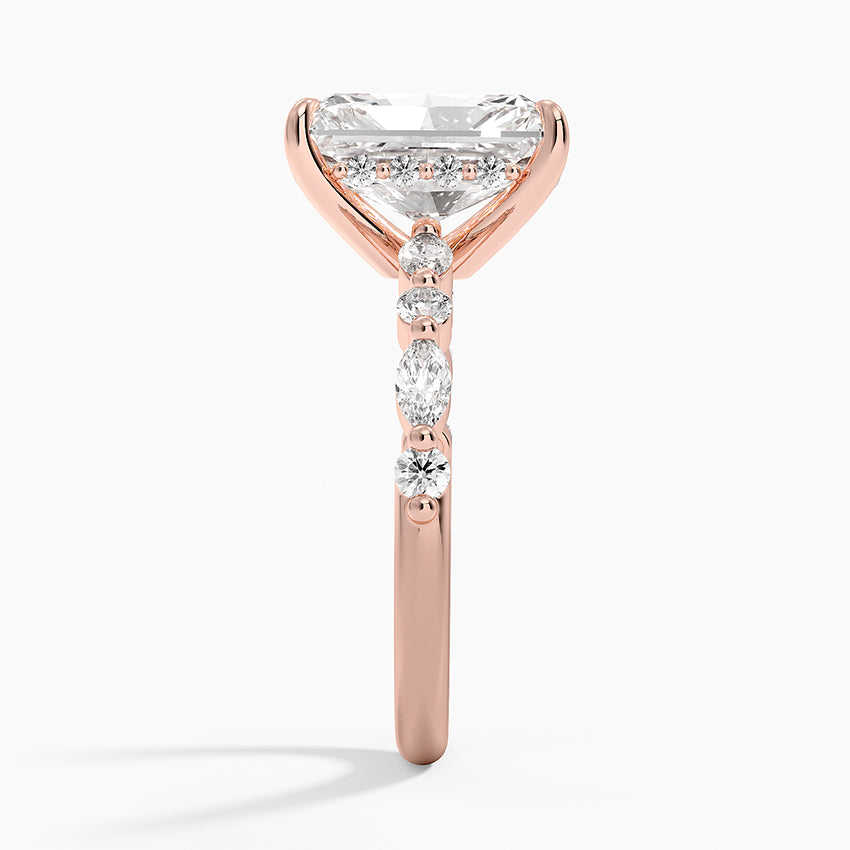3.50 Karat Radiant Kesim Hidden Halo Tasarım Tektaş Laboratuvar Pırlanta Yüzük - Verona