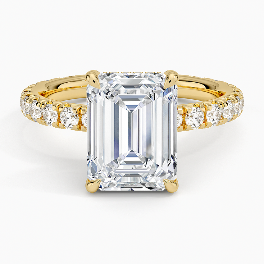3.75 Karat Emerald Kesim Hidden Halo Tasarım Tektaş Laboratuvar Pırlanta Yüzük 18K  - Selora
