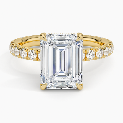 3.75 Karat Emerald Kesim Hidden Halo Tasarım Tektaş Laboratuvar Pırlanta Yüzük 18K  - Selora