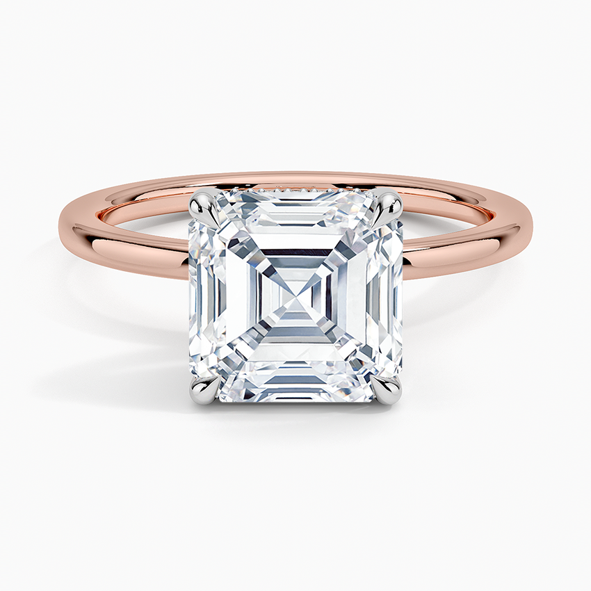 3.10 Karat Asscher Kesim Hidden Halo Tasarım Tektaş Laboratuvar Pırlanta Yüzük 18K  - Elora - Bold Diamonds