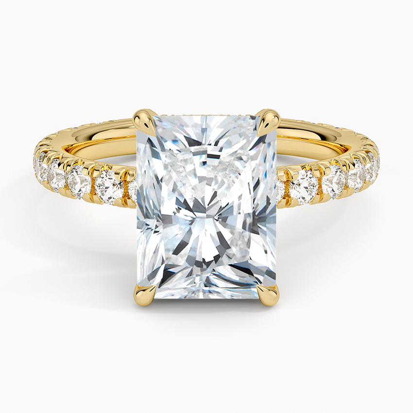3.75 Karat Radiant Kesim Hidden Halo Tasarım Tektaş Laboratuvar Pırlanta Yüzük 18K  - Selora