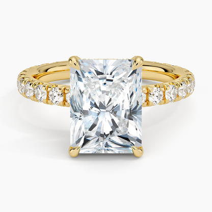 3.75 Karat Radiant Kesim Hidden Halo Tasarım Tektaş Laboratuvar Pırlanta Yüzük 18K  - Selora