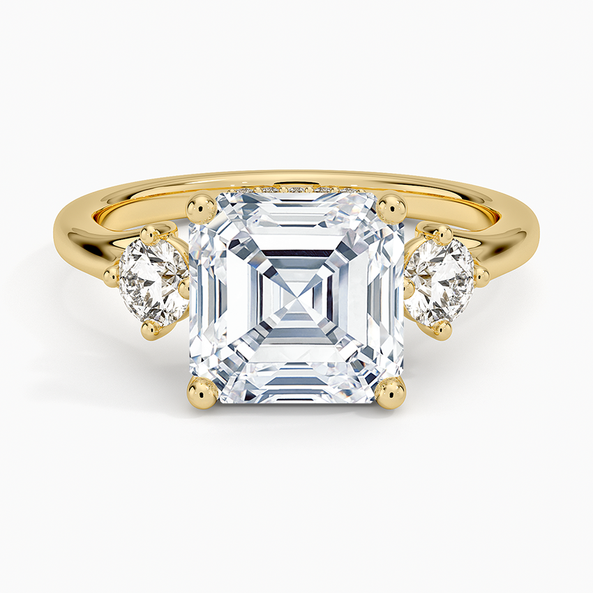3.50 Asscher Kesim Hidden Halo Tasarım Tektaş Laboratuvar Pırlanta Yüzük 18K - Milora