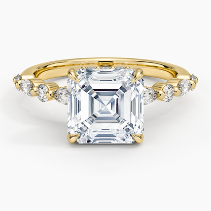 3.50 Karat Asscher Kesim Hidden Halo Tasarım Tektaş Laboratuvar Pırlanta Yüzük 18K - Calora