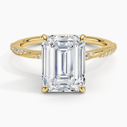 3.25 Karat Emerald Kesim Hidden Halo Tasarım Tektaş Laboratuvar Pırlanta Yüzük 18K  - Melora