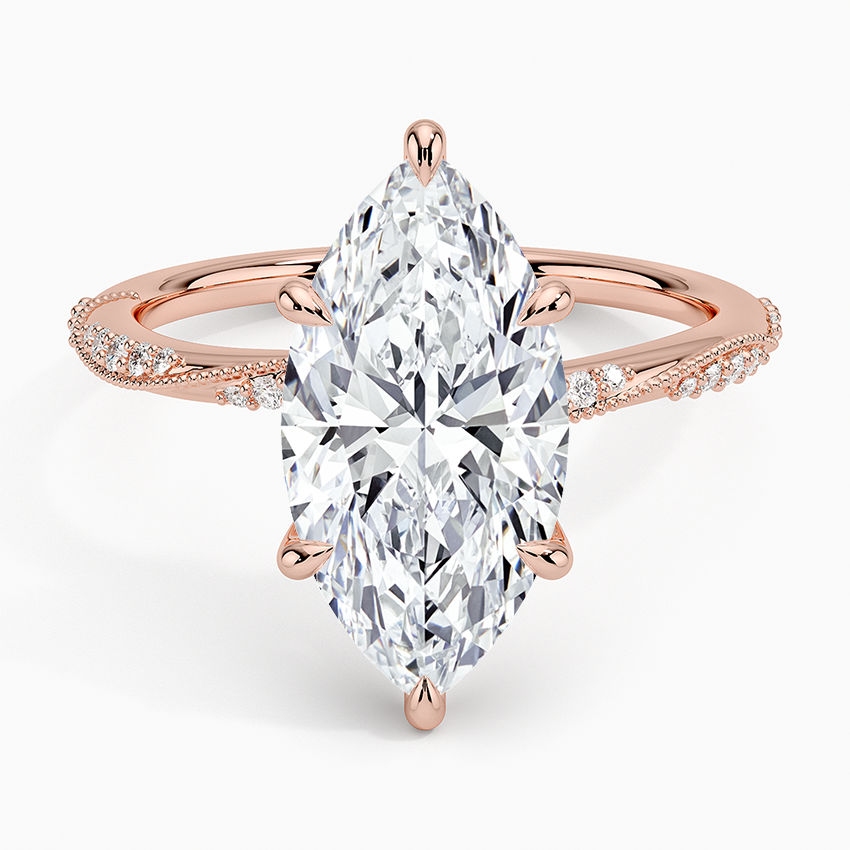 3.25 Karat Marquise Kesim Hidden Halo Tasarım Tektaş Laboratuvar Pırlanta Yüzük 18K  - Melora