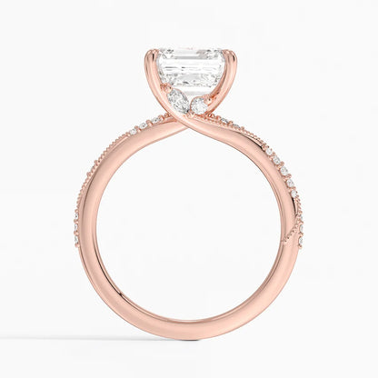 3.25 Karat Asscher Kesim Hidden Halo Tasarım Tektaş Laboratuvar Pırlanta Yüzük 18K  - Melora