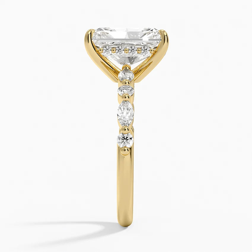 3.50 Karat Radiant Kesim Hidden Halo Tasarım Tektaş Laboratuvar Pırlanta Yüzük - Verona