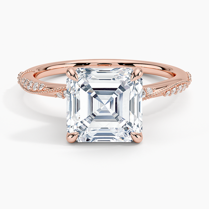 3.25 Karat Asscher Kesim Hidden Halo Tasarım Tektaş Laboratuvar Pırlanta Yüzük 18K  - Melora