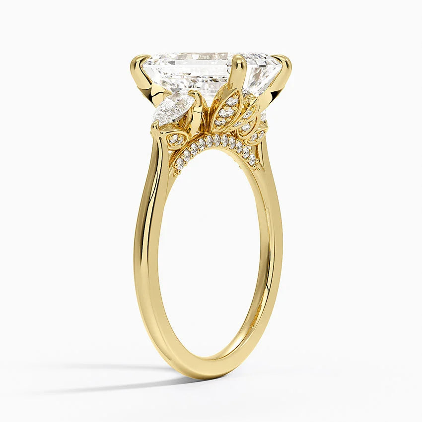 3.75 Karat Emerald Kesim Hidden Halo Tasarım Tektaş Laboratuvar Pırlanta Yüzük - Verona