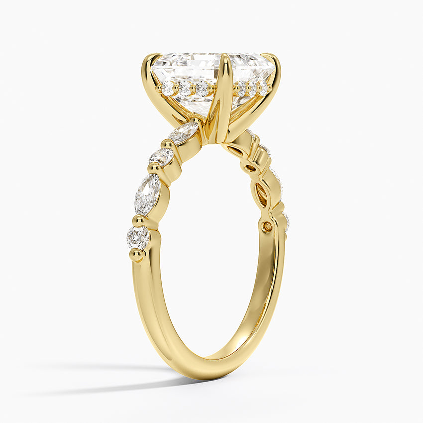 3.50 Karat Asscher Kesim Hidden Halo Tasarım Tektaş Laboratuvar Pırlanta Yüzük 18K - Calora