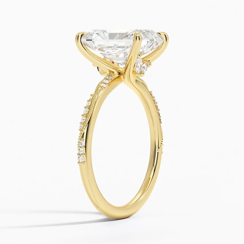 3.25 Karat Radiant Kesim Hidden Halo Tasarım Tektaş Laboratuvar Pırlanta Yüzük 18K  - Melora - Bold Diamonds