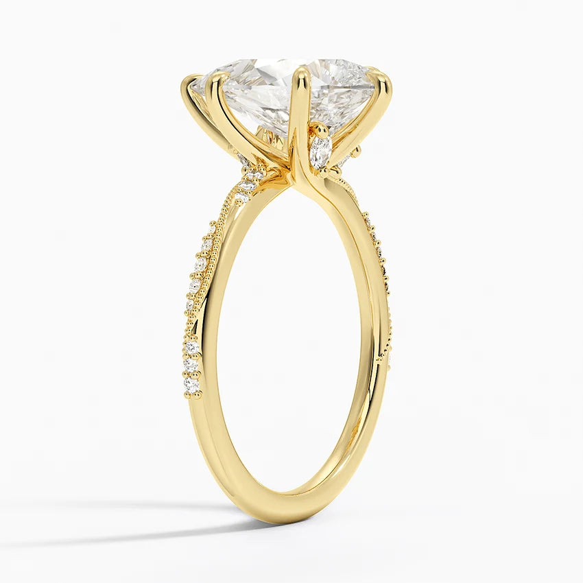 3.25 Karat Damla Kesim Hidden Halo Tasarım Tektaş Laboratuvar Pırlanta Yüzük 18K  - Melora - Bold Diamonds