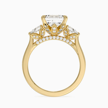 3.75 Karat Asscher Kesim Hidden Halo Tasarım Tektaş Laboratuvar Pırlanta Yüzük 18K - Calora