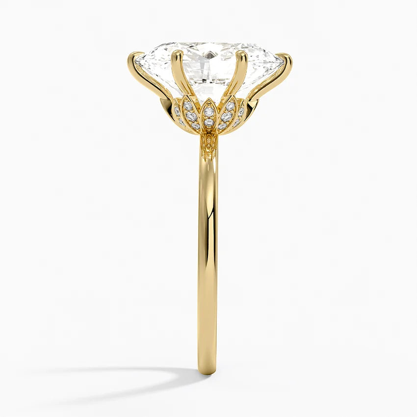 Altı Tırnak 3.15 Karat Oval Kesim Hidden Halo Tasarım Tektaş Laboratuvar Pırlanta Yüzük - Delora - Bold Diamonds