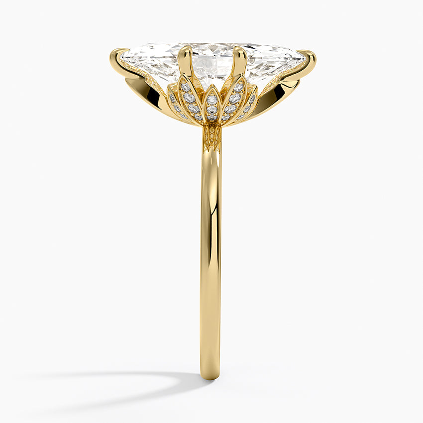 Altı Tırnak 3.15 Karat Marquise Kesim Hidden Halo Tasarım Tektaş Laboratuvar Pırlanta Yüzük - Delora - Bold Diamonds