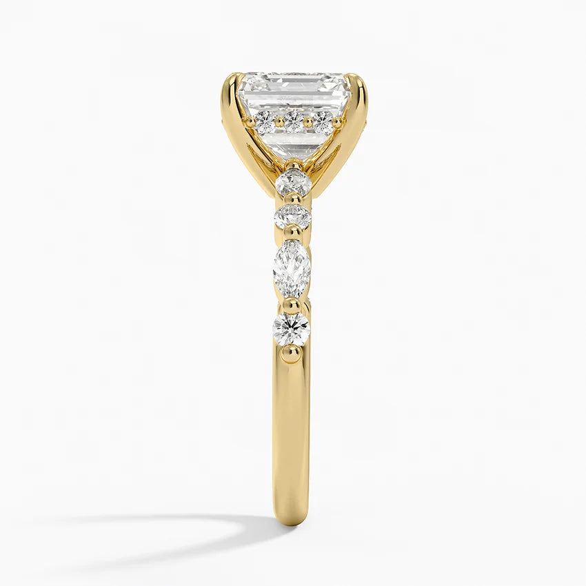 3.50 Karat Asscher Kesim Hidden Halo Tasarım Tektaş Laboratuvar Pırlanta Yüzük - Verona