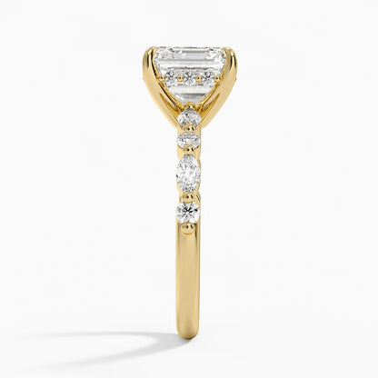 3.50 Karat Asscher Kesim Hidden Halo Tasarım Tektaş Laboratuvar Pırlanta Yüzük 18K - Calora