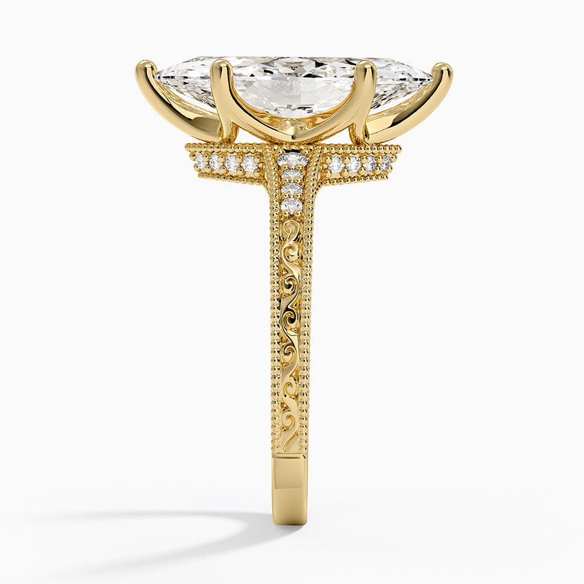 3.15 Marquise Kesim Hidden Halo Tasarım Tektaş Laboratuvar Pırlanta Yüzük - Silora