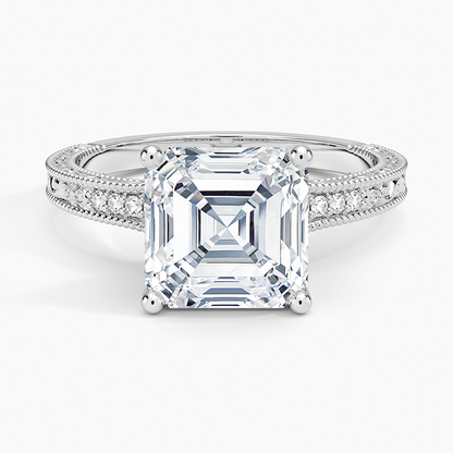 3.15 Asscher Kesim Hidden Halo Tasarım Tektaş Laboratuvar Pırlanta Yüzük 18K - Silora