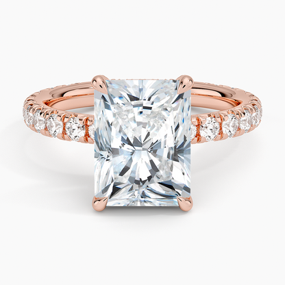 3.75 Karat Radiant Kesim Hidden Halo Tasarım Tektaş Laboratuvar Pırlanta Yüzük 18K  - Selora