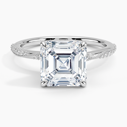 3.25 Karat Asscher Kesim Hidden Halo Tasarım Tektaş Laboratuvar Pırlanta Yüzük 18K  - Melora