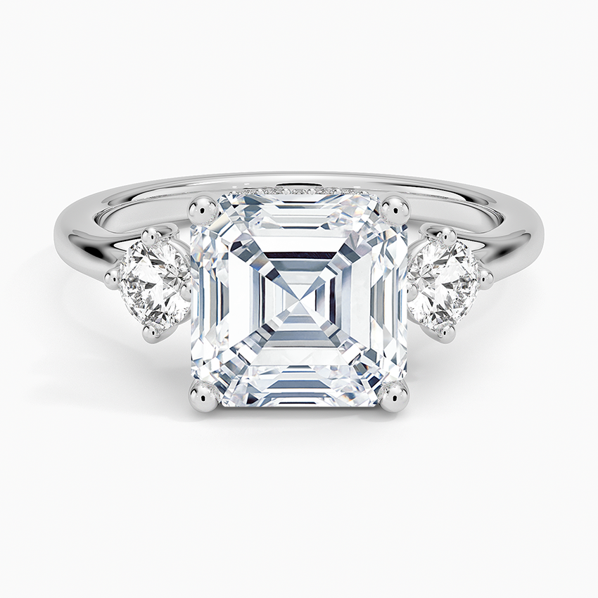 3.50 Asscher Kesim Hidden Halo Tasarım Tektaş Laboratuvar Pırlanta Yüzük 18K - Milora