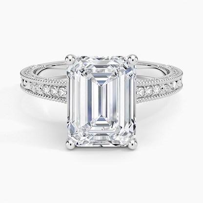 3.15 Emerald Kesim Hidden Halo Tasarım Tektaş Laboratuvar Pırlanta Yüzük - Silora