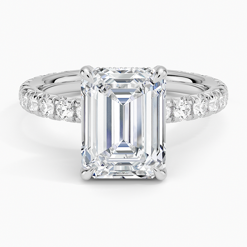 3.75 Karat Emerald Kesim Hidden Halo Tasarım Tektaş Laboratuvar Pırlanta Yüzük 18K  - Selora