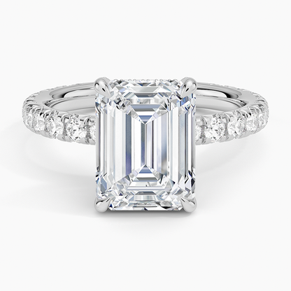 3.75 Karat Emerald Kesim Hidden Halo Tasarım Tektaş Laboratuvar Pırlanta Yüzük 18K  - Selora