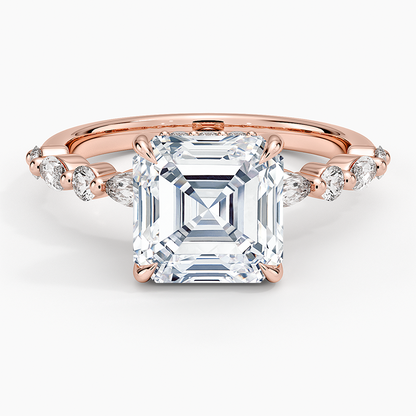 3.50 Karat Asscher Kesim Hidden Halo Tasarım Tektaş Laboratuvar Pırlanta Yüzük 18K - Calora