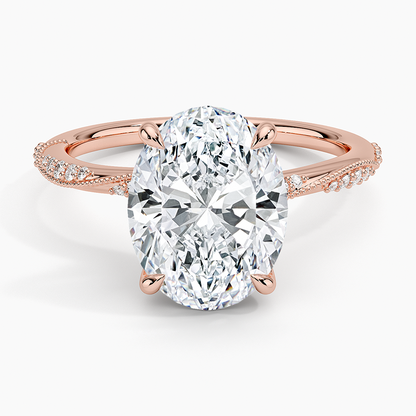 3.25 Karat Oval Kesim Hidden Halo Tasarım Tektaş Laboratuvar Pırlanta Yüzük 18K  - Melora