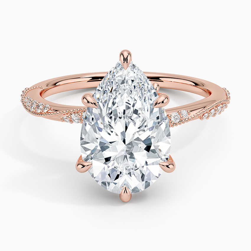 3.25 Karat Damla Kesim Hidden Halo Tasarım Tektaş Laboratuvar Pırlanta Yüzük 18K  - Melora