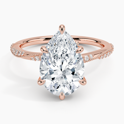 3.25 Karat Damla Kesim Hidden Halo Tasarım Tektaş Laboratuvar Pırlanta Yüzük 18K  - Melora