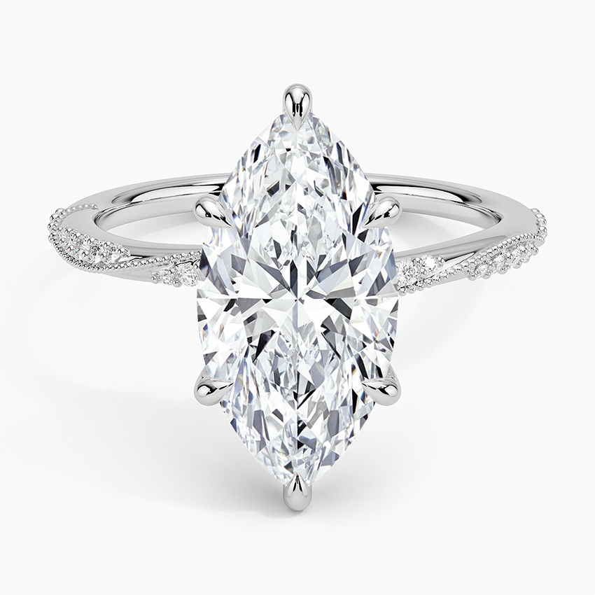 3.25 Karat Marquise Kesim Hidden Halo Tasarım Tektaş Laboratuvar Pırlanta Yüzük 18K  - Melora