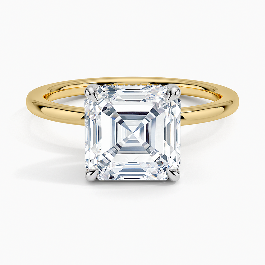 3.10 Karat Asscher Kesim Hidden Halo Tasarım Tektaş Laboratuvar Pırlanta Yüzük 18K  - Elora - Bold Diamonds