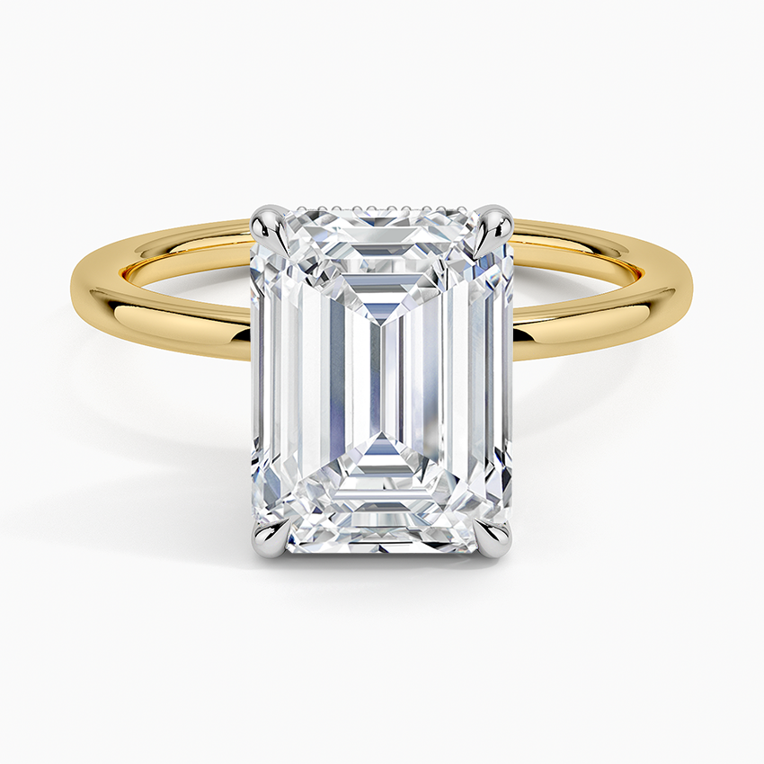 3.10 Karat Emerald Kesim Hidden Halo Tasarım Tektaş Laboratuvar Pırlanta Yüzük 18K  - Elora - Bold Diamonds