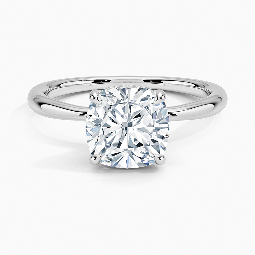 4.10 Karat Cushion Kesim Hidden Halo Tasarım Tektaş Laboratuvar Pırlanta Yüzük 18K  - Alvora - Bold Diamonds