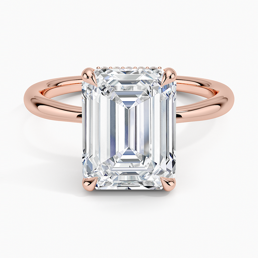 4.10 Karat Emerald Kesim Hidden Halo Tasarım Tektaş Laboratuvar Pırlanta Yüzük 18K  - Alvora - Bold Diamonds