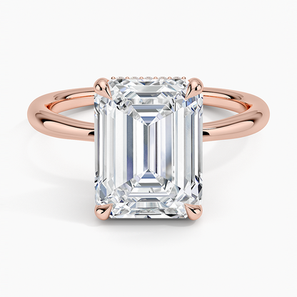 4.10 Karat Emerald Kesim Hidden Halo Tasarım Tektaş Laboratuvar Pırlanta Yüzük 18K  - Alvora - Bold Diamonds