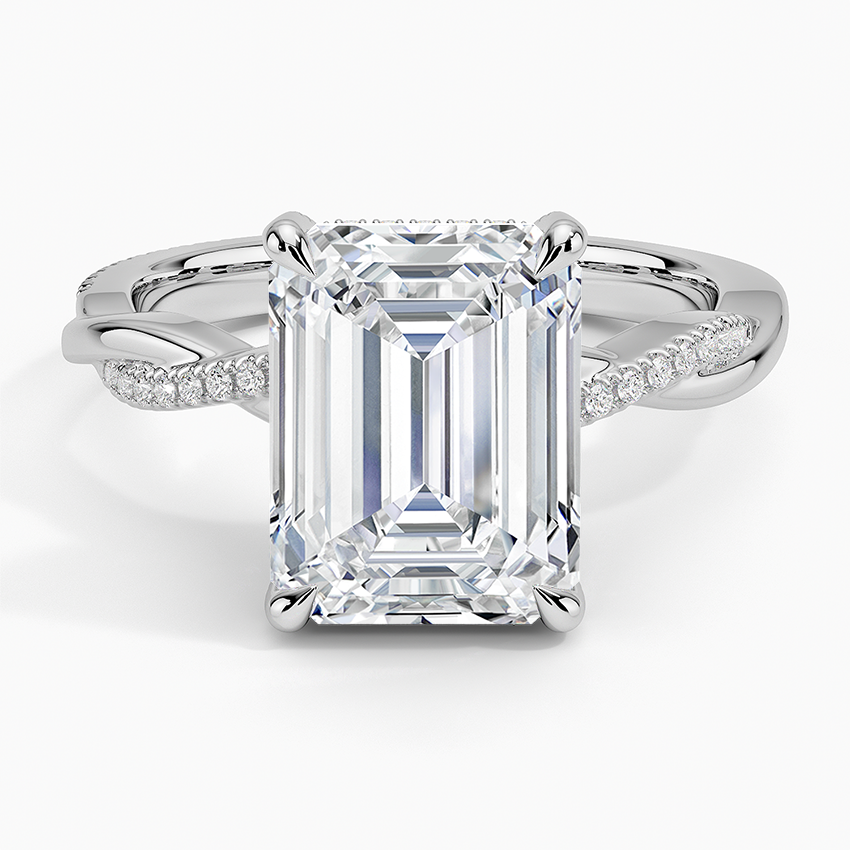 4.25 Karat Emerald Kesim Hidden Halo Tasarım Tektaş Laboratuvar Pırlanta Yüzük  - Riga