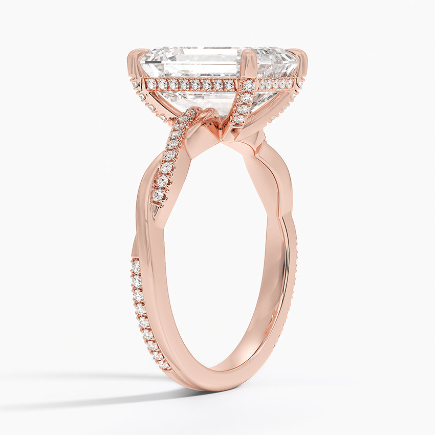 4.25 Karat Emerald Kesim Hidden Halo Tasarım Tektaş Laboratuvar Pırlanta Yüzük  - Riga