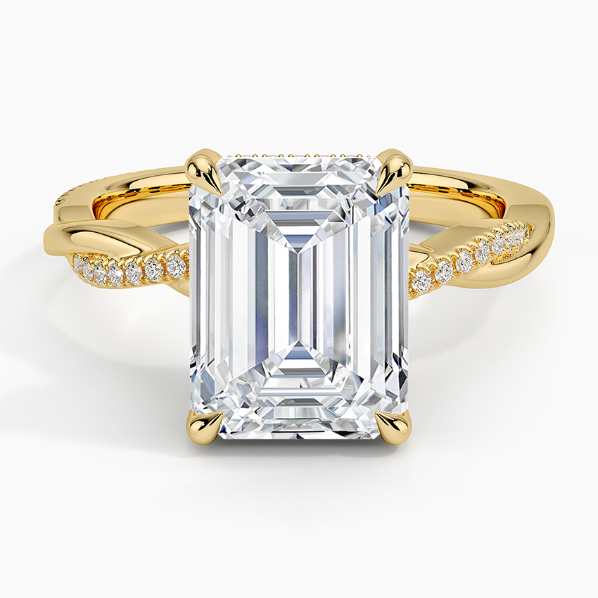 4.25 Karat Emerald Kesim Hidden Halo Tasarım Tektaş Laboratuvar Pırlanta Yüzük  - Riga