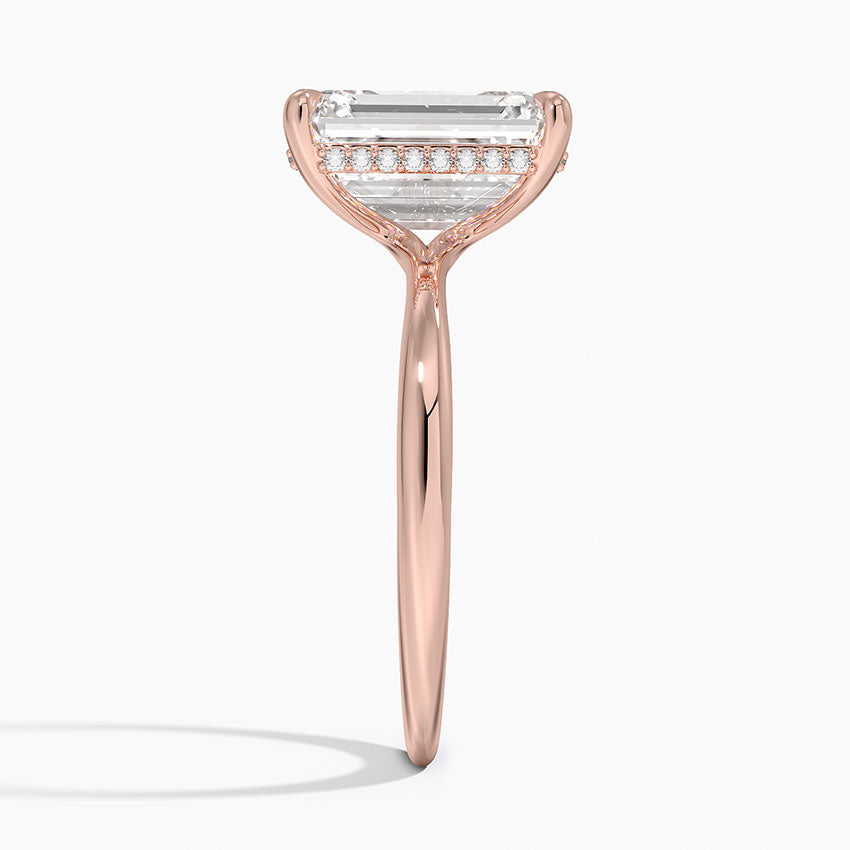 4.10 Karat Emerald Kesim Hidden Halo Tasarım Tektaş Laboratuvar Pırlanta Yüzük 18K  - Alvora - Bold Diamonds