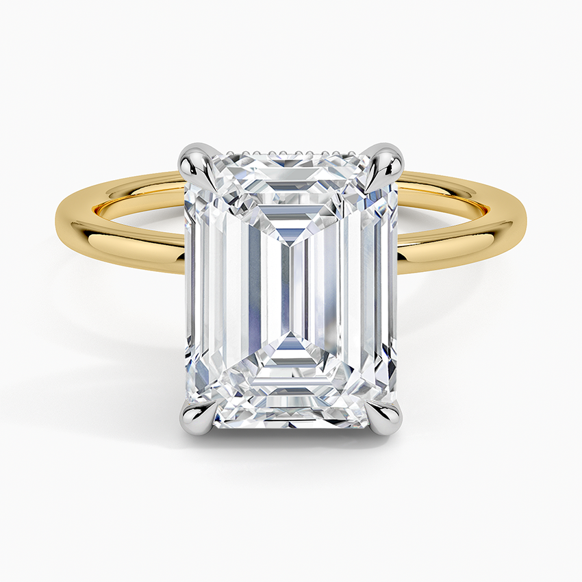 4.10 Karat Emerald Kesim Hidden Halo Tasarım Tektaş Laboratuvar Pırlanta Yüzük 18K  - Elora - Bold Diamonds