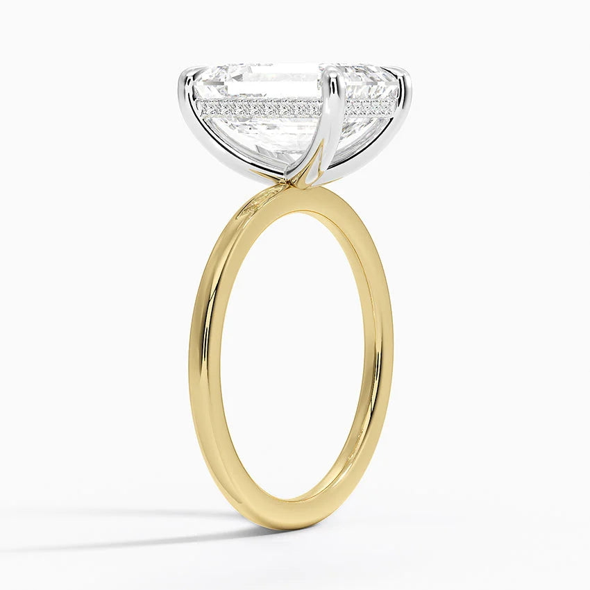 4.10 Karat Emerald Kesim Hidden Halo Tasarım Tektaş Laboratuvar Pırlanta Yüzük 18K  - Elora - Bold Diamonds