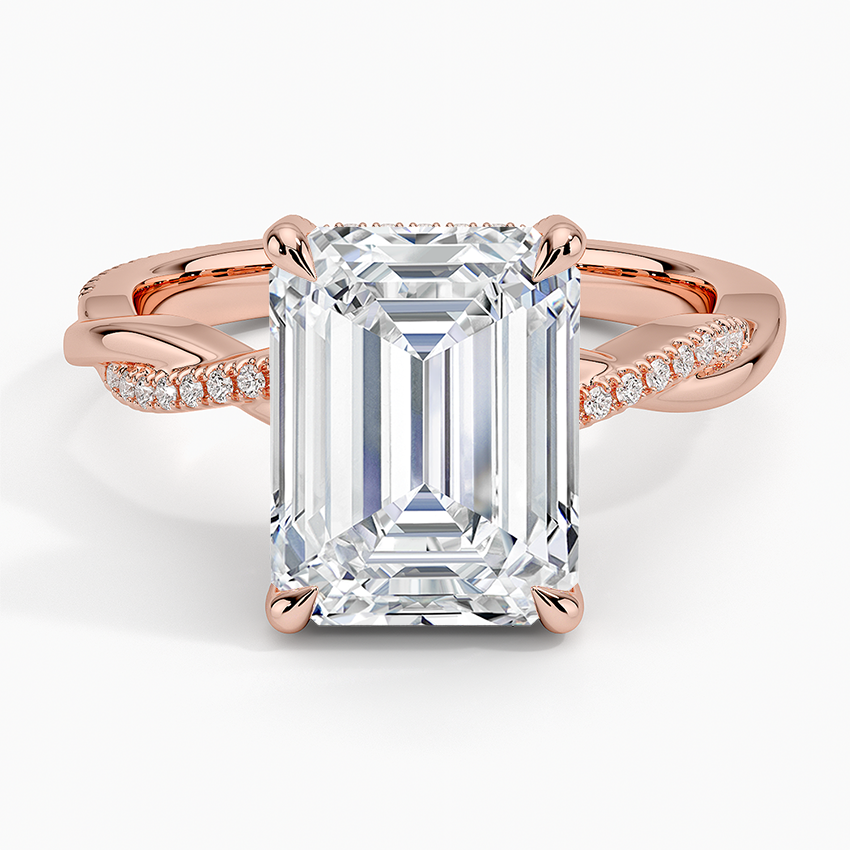 4.25 Karat Emerald Kesim Hidden Halo Tasarım Tektaş Laboratuvar Pırlanta Yüzük  - Riga