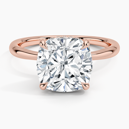 4.10 Karat Cushion Kesim Hidden Halo Tasarım Tektaş Laboratuvar Pırlanta Yüzük 18K  - Alvora - Bold Diamonds