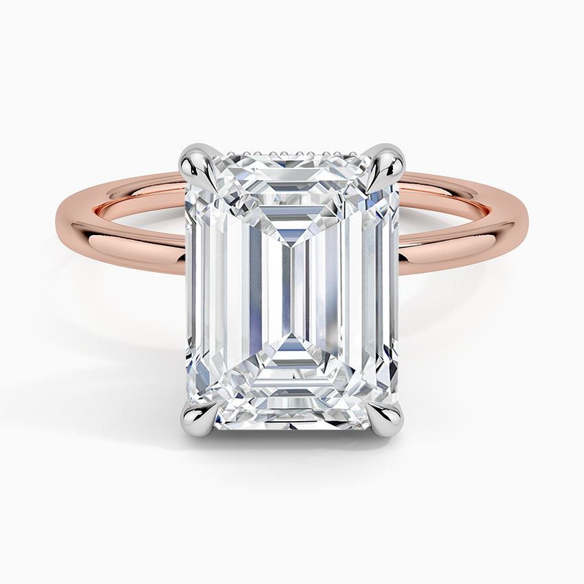 4.10 Karat Emerald Kesim Hidden Halo Tasarım Tektaş Laboratuvar Pırlanta Yüzük 18K  - Elora - Bold Diamonds