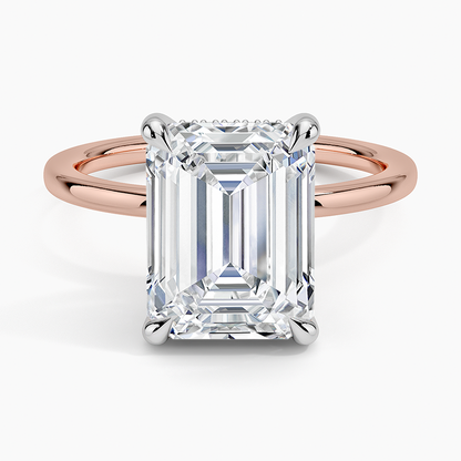 4.10 Karat Emerald Kesim Hidden Halo Tasarım Tektaş Laboratuvar Pırlanta Yüzük 18K  - Elora - Bold Diamonds